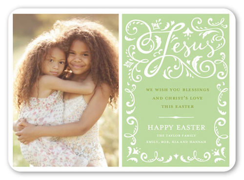 Refined Floral Easter Card, Green, 100% Recycled Cardstock , Rounded
