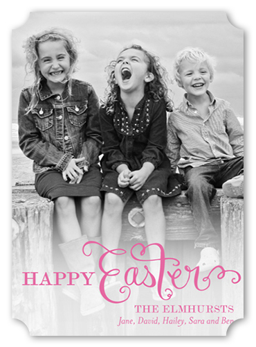Script Overlay Easter Card, Pink, Pearl Shimmer Cardstock, Ticket