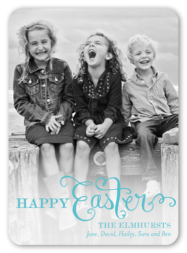 Script Overlay Easter Card, Blue, Pearl Shimmer Cardstock, Rounded