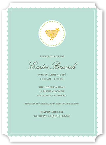 Chique Chick Easter Invitation, Blue, White, Pearl Shimmer Cardstock, Ticket