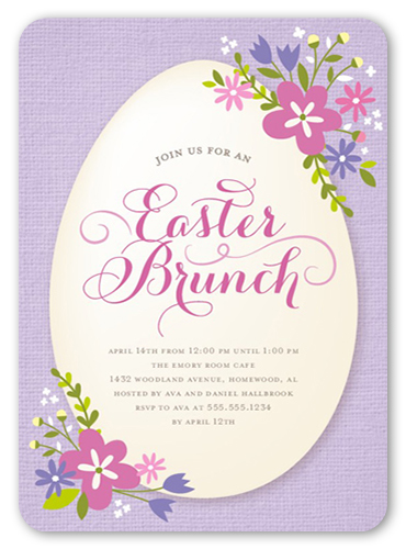 Easter Blooms Easter Invitation, Purple, Pearl Shimmer Cardstock, Rounded, Pansy