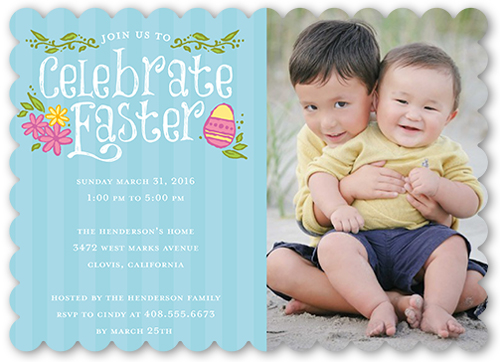 Celebrate Easter Easter Invitation, Blue, Pearl Shimmer Cardstock, Scallop