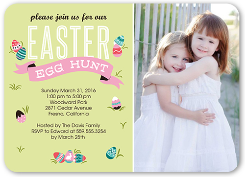 Egg Hunt Banner Easter Invitation, Green, Standard Smooth Cardstock, Rounded