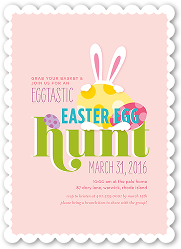 Eggtastic Egg Hunt Easter Invitation, Pink, Pearl Shimmer Cardstock, Scallop