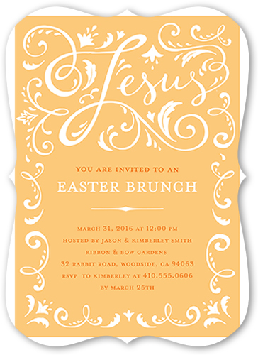 Ornate Swirls Easter Invitation, Orange, Matte, Signature Smooth Cardstock, Bracket