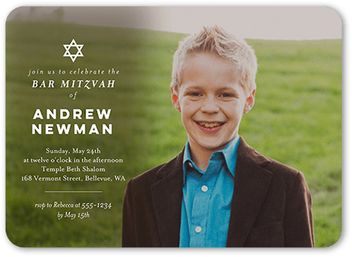 Pure Text Bar Mitzvah Invitation, White, 5x7 Flat, Standard Smooth Cardstock, Rounded