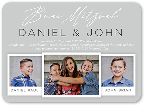 Brilliant Snapshot Bar Mitzvah Invitation, Grey, 5x7 Flat, Matte, Signature Smooth Cardstock, Rounded, Fog