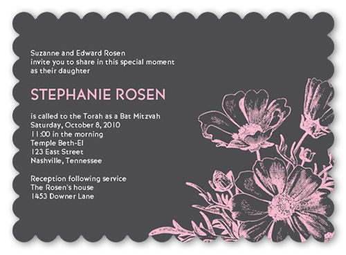 Bat Mitzvah Blooms Bat Mitzvah Invitation, Grey, Pearl Shimmer Cardstock, Scallop