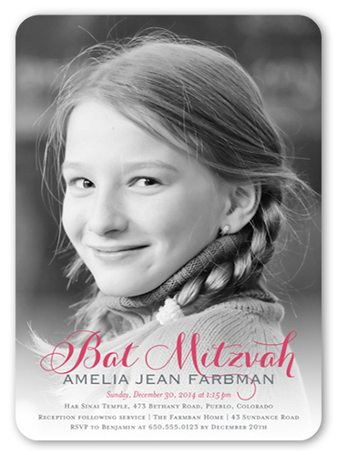 Bat Mitzvah Overlay Bat Mitzvah Invitation, Pink, Standard Smooth Cardstock, Rounded