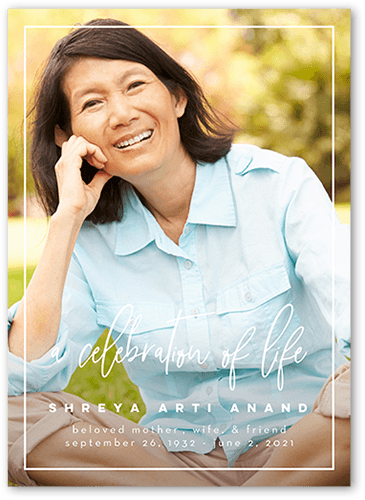 Celebration of Life Sympathy Card, White, 5x7 Flat, Luxe Double-Thick Cardstock, Square