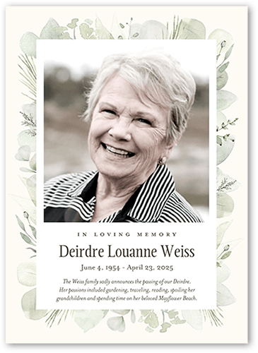 Evergreen Embellishment Sympathy Card, Green, 5x7 Flat, Pearl Shimmer Cardstock, Square, Green