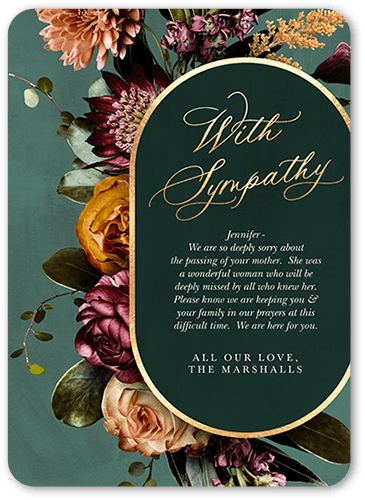 Floral Tranquillity Sympathy Card, Green, 5x7 Flat, 100% Recycled Cardstock , Rounded, Seaweed