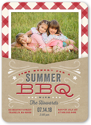 BBQ Holiday Summer Invitation, Red, Standard Smooth Cardstock, Rounded, Scarlet