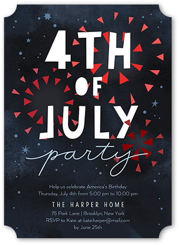 Fun Fireworks Summer Invitation, Black, 5x7 Flat, Matte, Signature Smooth Cardstock, Ticket