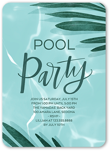 Cool Pool Party Summer Invitation, Blue, 5x7 Flat, Pearl Shimmer Cardstock, Rounded