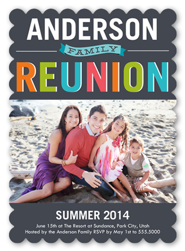 Colorful Reunion Summer Invitation, Grey, Pearl Shimmer Cardstock, Scallop