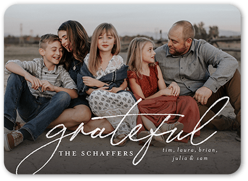 Elegant Thankfulness Fall Greeting, White, 5x7 Flat, 100% Recycled Cardstock , Rounded