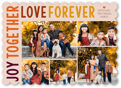 Joy and Love Forever Fall Greeting, Pink, 5x7 Flat, Pearl Shimmer Cardstock, Scallop