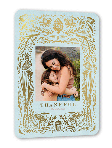 Gorgeous Fall Frame Fall Greeting, Blue, Gold Foil, 5x7, Pearl Shimmer Cardstock, Rounded