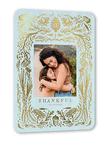Gorgeous Fall Frame Fall Greeting, Blue, Gold Foil, 5x7 Flat, Matte, Signature Smooth Cardstock, Rounded