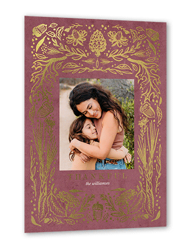 Gorgeous Fall Frame Fall Greeting, Gold Foil, Purple, 5x7 Flat, Luxe Double-Thick Cardstock, Square