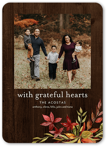 Grateful Hearts Fall Greeting, Brown, 5x7 Flat, Pearl Shimmer Cardstock, Rounded