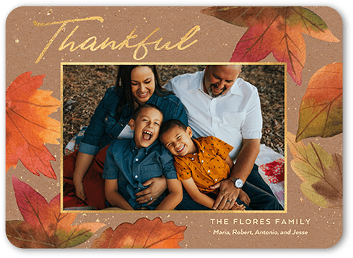 Autumnal Leaves Fall Greeting, Beige, 5x7 Flat, Standard Smooth Cardstock, Rounded