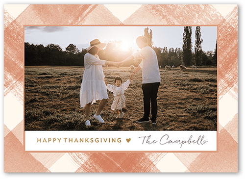 Fall Plaid Frame Fall Greeting, Orange, 5x7 Flat, Pearl Shimmer Cardstock, Square