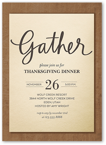 Gather Thanks Fall Invitation, White, 5x7 Flat, Standard Smooth Cardstock, Square