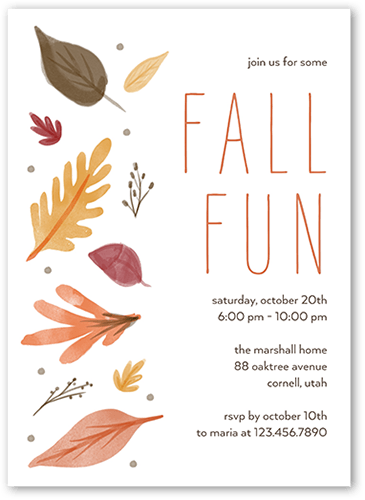 Falling Fronds Fall Invitation, White, 5x7, Standard Smooth Cardstock, Square