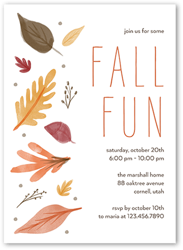 Falling Fronds Fall Invitation, White, 5x7 Flat, Luxe Double-Thick Cardstock, Square, White