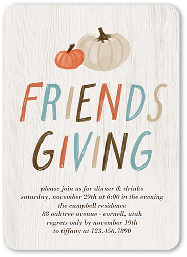 Rustic Friendsgiving Fall Invitation, White, 5x7, Pearl Shimmer Cardstock, Rounded