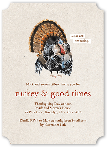 Turkey Times Fall Invitation, Beige, 5x7 Flat, Pearl Shimmer Cardstock, Ticket