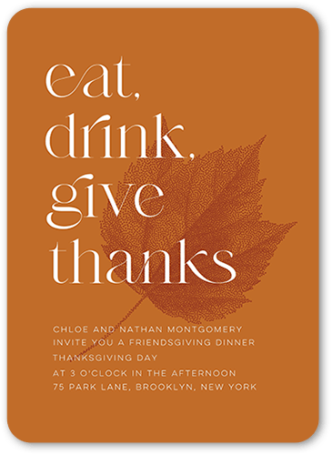 Leaf Imprint Fall Invitation, Brown, 5x7 Flat, 100% Recycled Cardstock ?, Rounded