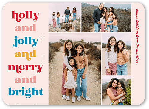Joyously Jolly Christmas Card, Pink, 5x7 Flat, Christmas, 100% Recycled Cardstock , Rounded