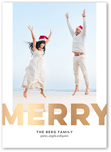 Boldly Merry Christmas Card, Yellow, 5x7 Flat, Christmas, Luxe Double-Thick Cardstock, Square