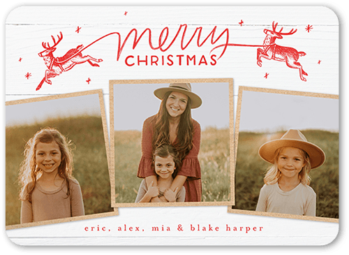 Merry Reindeers Christmas Card, Red, 5x7 Flat, Christmas, Matte, Signature Smooth Cardstock, Rounded