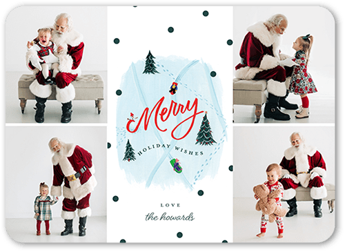 Merry Sledding Christmas Card, White, 5x7, Christmas, Pearl Shimmer Cardstock, Rounded