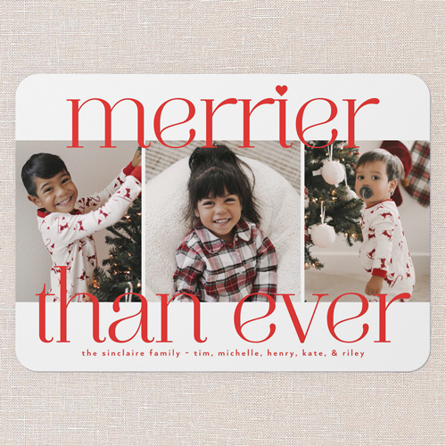 Merriest Serif Christmas Card, Red, 5x7 Flat, Christmas, Pearl Shimmer Cardstock, Rounded