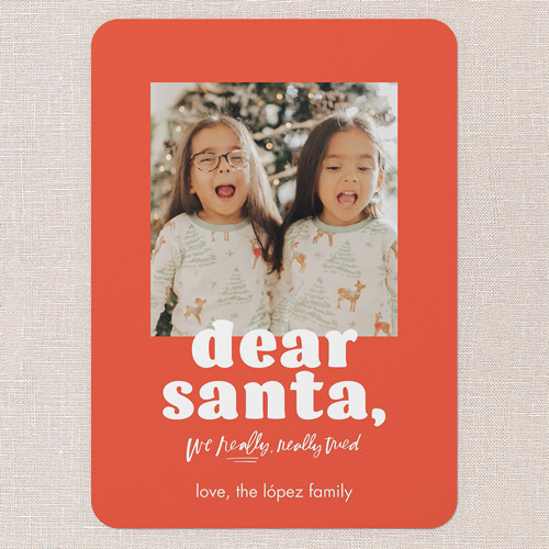 Dear Santa Magic Christmas Card, Red, 5x7 Flat, Christmas, Pearl Shimmer Cardstock, Rounded