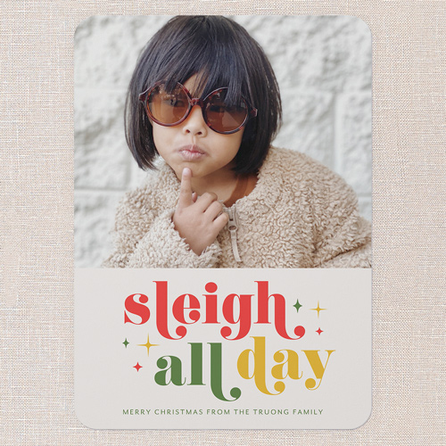 Sleigh All Day Christmas Card, Grey, 5x7 Flat, Christmas, Pearl Shimmer Cardstock, Rounded