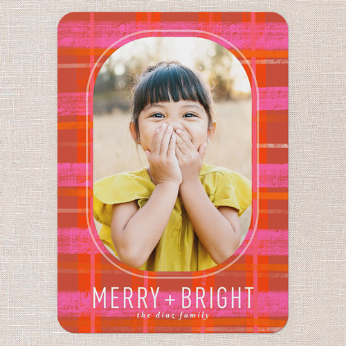 Vibrant Plaid Tidings Christmas Card, Red, 5x7 Flat, Christmas, Matte, Signature Smooth Cardstock, Rounded