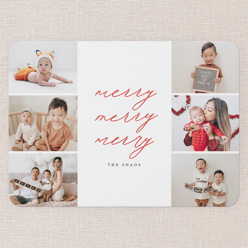 Modern Merry Trio Christmas Card, White, 5x7 Flat, Christmas, 100% Recycled Cardstock ?, Rounded