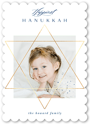 Elegant Star Hanukkah Card, White, 5x7, Hanukkah, Pearl Shimmer Cardstock, Scallop