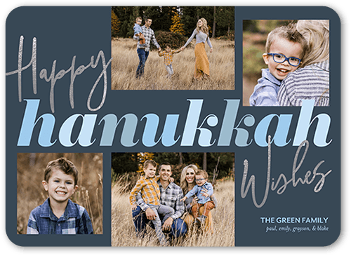 Cursive Wishes Hanukkah Card, Grey, 5x7 Flat, Hanukkah, Standard Smooth Cardstock, Rounded
