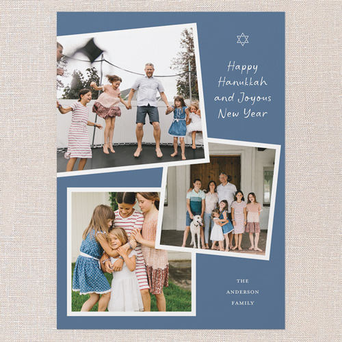 Overlapping Frames Hanukkah Card, Blue, 5x7 Flat, Hanukkah, 100% Recycled Cardstock , Square, Blue Pearl