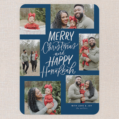 Festively Flourished Hanukkah Card, Blue, 5x7 Flat, Hanukkah, Pearl Shimmer Cardstock, Rounded, Nautical