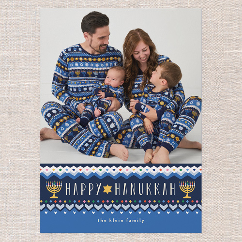 Little Sleepies Hanukkah Fair Isle Hanukkah Card, Blue, 5x7 Flat, Hanukkah, Standard Smooth Cardstock, Square, Blue