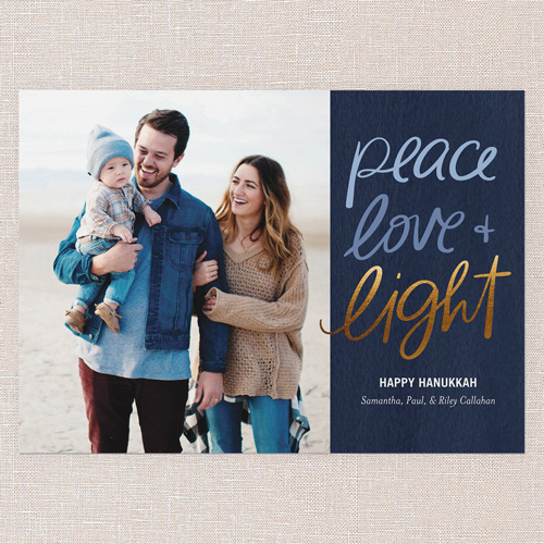 Uplifting Script Hanukkah Card, Blue, 5x7 Flat, Hanukkah, 100% Recycled Cardstock , Square, Nautical