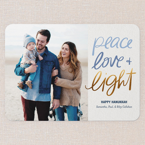 Uplifting Script Hanukkah Card, White, 5x7 Flat, Hanukkah, Pearl Shimmer Cardstock, Rounded, White